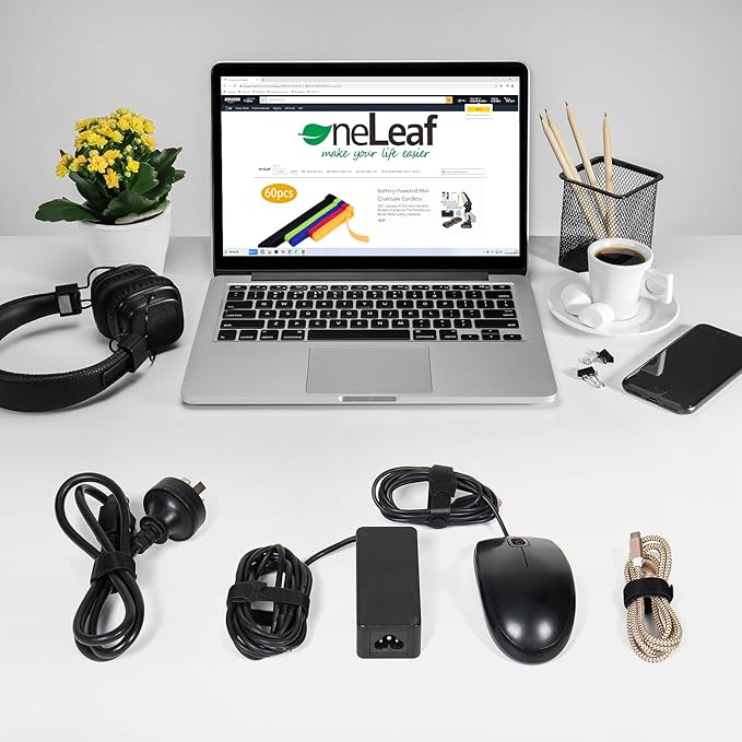 OneLeaf 80PCS Reusable Cable Ties, Black Adjustable 6-Inch Cord Organizer Ties, Multi-purpose Hook Loop Cable Management Wire Ties for Organizing Home, Office, Data Centers