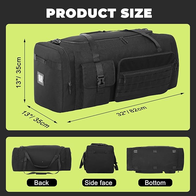 100L Sports Duffle Bag – 32" Large Gear Bag for Men & Youth, Baseball, Soccer & Track Equipment, Heavy Duty Travel Weekender & Flight Duffel with Large Side Pockets (Black)