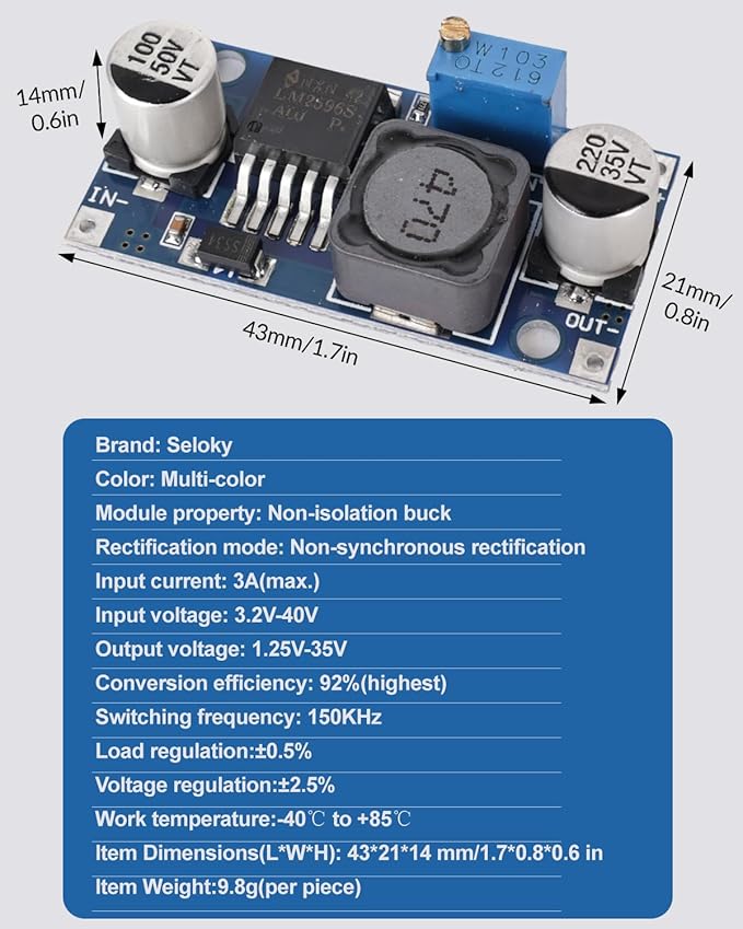 10 Pack LM2596 LM2596S Adjustable Voltage Regulator Step Down Variable Volt Regulator Input 3.0-40V Output 1.5-35V DC-DC Buck Converter Electronic Voltage Stabilizer Power Supply Module