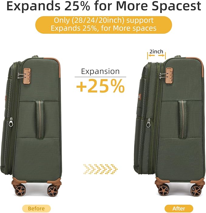 Softsied Suitcases 4 Piece Luggage, Polyester with Spinner Wheels and Lock, Suitable for Carrying Around and for Travel, Unisex, Army Green