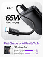 LISEN Qi2.2 25W for Magsafe Power Bank, 65W USB C Fast Charging, 10000mAh Magnetic Wireless Portable Charger with Detachable Cable, Small Battery Pack Compatible with iPhone 15/16/17 (Black)