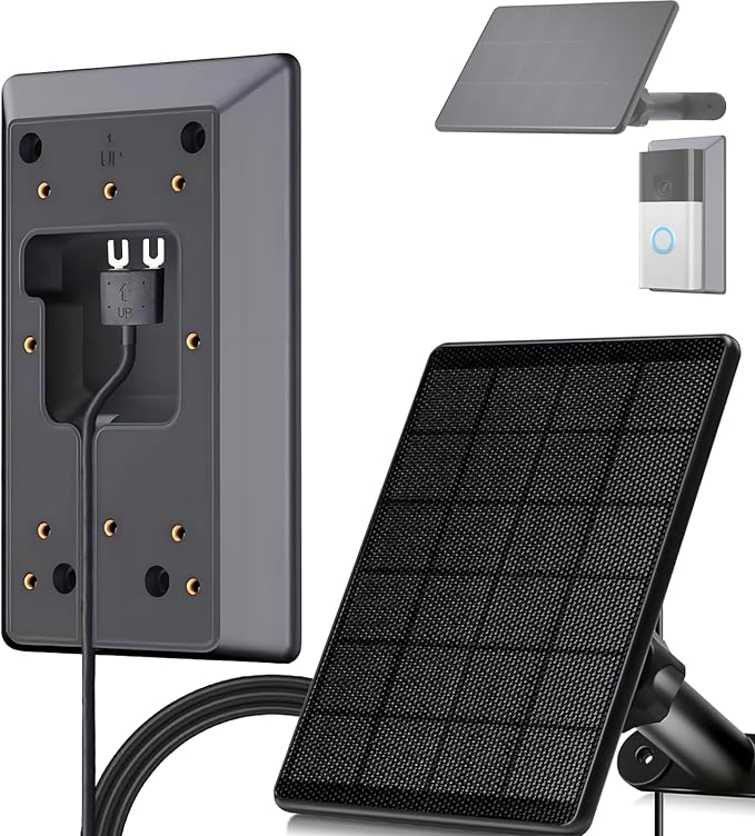 6W Ring Solar Charger for Video Doorbell 3/4, Adjustable Solar Panel Mount for Ring Doorbell Plus/Pro(2023), Weatherproof Continuous Power Supply for Home Security Doorbells