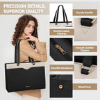 RAINSMORE Laptop Bag for Women 15.6 Inch Work Tote Bag with Detachable Strap & Bow Professional Laptop Tote with Cup Holder