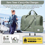 Travel Duffel Bag for Women, Carry-on Overnight Weekender Bags with Wet Pocket & Toiletry Bag, For Spirit Airlines 18x14x8 Personal Item Bag,Small,Olive Green
