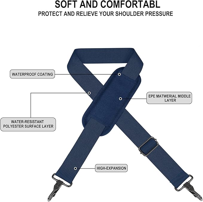 72 inch Shoulder Strap, Universal Replacement Laptop Shoulder Strap with Adjustable Buckles and Metal Hooks for Briefcase Laptop Messenger Bag Crossbody Bag Luggage/Duffel, Blue