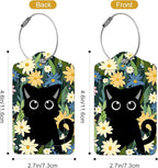 2Pack Luggage Tags for Suitcases, Cute Unique Pu Leather Cruise Luggage Tag with Privacy Cover ID Label Address Card and Metal Ring Suitable for Women Men Kids Travel Bag Yellow Flowers and Cats