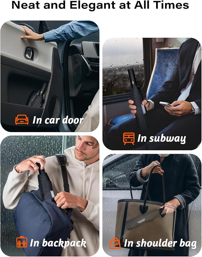 TAZENI Auto-Tidy Travel Umbrella for Rain Auto Open/Close Compact Small Windproof Umbrella Strong & Light Sun Rain Umbrellas Large Long-lasting Easy Use Travel Essential for 2 Men Women Gift Black