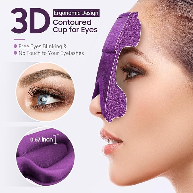 BeHoomi Sleep Mask, 2 Packs Premium Eye Mask for Sleeping, Total Blackout, Superior Soft Comfort, Upgraded 3D Ergonomic Designed Sleeping Mask for Home, Office, Travel, Meditation, Black & Purple