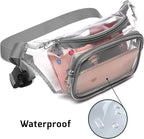 Veckle Clear Fanny Pack Stadium Approved - Adjustable 33-47 Inch Strap, Transparent Belt Bag for Women Men Fits 7.5-inch Smartphone, Waist Bag Clear Bag for Stadium Events, Sport, Concerts, Grey