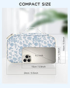 Relavel Travel Makeup Bag, Small Floral Cosmetic Bag with Makeup Brush Compartment, Portable Makeup Pouch for Women, Double Layer Makeup Organizer Bag Cute Toiletry Bag