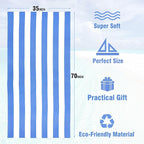 HENBAY Large Oversized Beach Towel - 35 x 70 Inch Microfiber Pool Towel, Blue Striped Quick Dry Cabana Swim Towel
