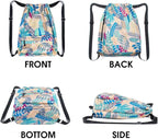 Drawstring Backpack with Mesh Pockets String Gym Bag Sackpack Sandproof Water Resistant Beach Backpack for Men Women