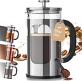 Veken French Press Coffee Maker 34oz 1 L, No Plastic Touching Cafe, Heat Resistant Thickened Borosilicate Glass, Stainless Steel Brewer, Cold Brew Cafetera Teapot for Kitchen Travel Camping, Silver