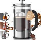 Veken French Press Coffee Maker 34oz 1 L, No Plastic Touching Cafe, Heat Resistant Thickened Borosilicate Glass, Stainless Steel Brewer, Cold Brew Cafetera Teapot for Kitchen Travel Camping, Silver