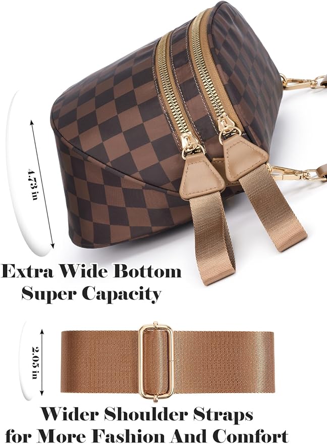 Black and White Checkered Crossbody Bag Bum Bag for Women,Spacious Checkered Purse Fanny Packs Belt Bag