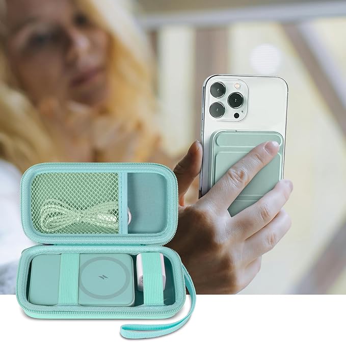 casmilee Case for Anker Magnetic Battery 10,000mAh Foldable Wireless Portable Charger, 633/622/621/321 5,000mAh Power Bank (MagGo) Holder, Storage for Baseus Power Delivery -Case Only (Green, Medium)