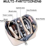 BOYATU Travel Makeup Bag Organizer Cosmetic Bag: 3 Pcs Set Make up Bags for Women with Handle - Waterproof Vegan Leather Toiletry Bags Travel Essentials Pouch with Compartments (C-03-Sliver)