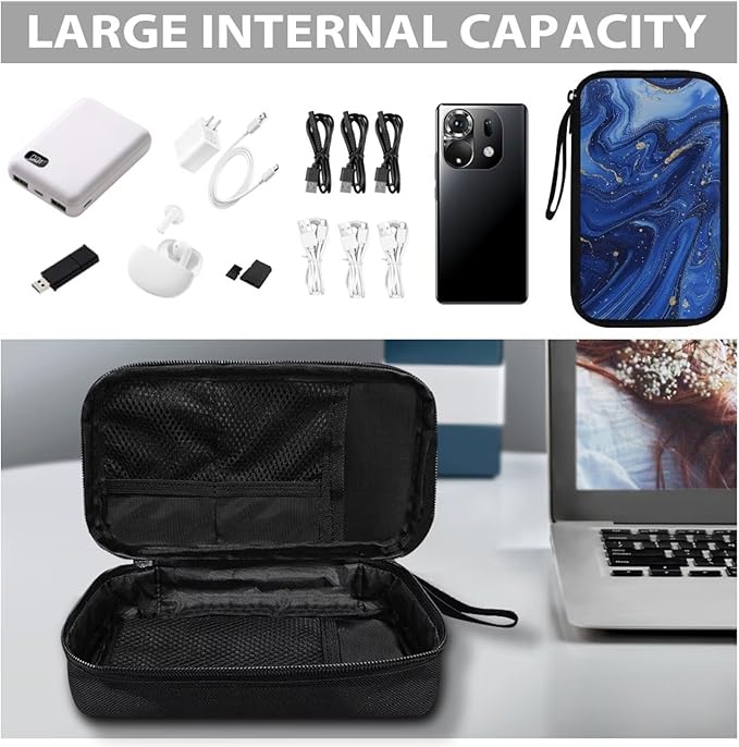 Marble Electronics Case Portable Electronic Accessories Carry Case Tech Pouch for Cable Cord Charger Phone Earphone Power Bank SD Card Travel Use