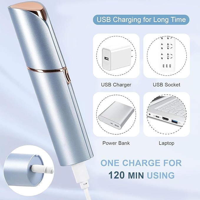 innobeaut Facial Hair Removal for Women, Electric Painless Facial Hair Remover for Face, Lip, Chin with USB Rechargeable, Blue(Device Only)