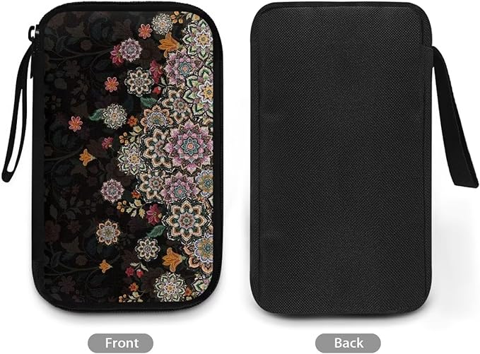 Boho Flower Print Electronic Organizer Travel Universal Accessories Storage Bag Portable for Hard Drives, Cables, Memory Sticks, Charger, Phone, USB, SD Cards