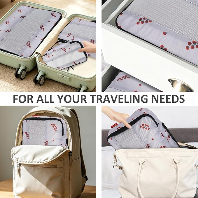 U+U 5 Set Packing Cubes for Travel Essentials Ultralight Luggage Packing Organizers with Laundry Bag and Shoe Bag for Vacation, Business Trip and Camping (Cherry Tomato)