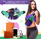 Abbylike 2 Pcs Mardi Gras Neon Fanny Packs Adjustable Waist Bags Party Outfit Accessories for Women Men Travelling Outdoors Cycling (Mardi Style)