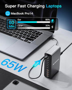 12 Ports Aluminum Alloy 380W Charging Station Fast USB C Charger Block 65W Laptop GaN Charger for MacBook Pro/Air/iPad Pro/iPhone (Gray)