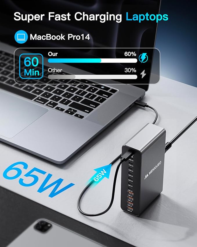 12 Ports Aluminum Alloy 380W Charging Station Fast USB C Charger Block 65W Laptop GaN Charger for MacBook Pro/Air/iPad Pro/iPhone (Gray)