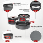 Alocs Camping Cookware Set - Lightweight Camping Pots and Pans - Portable Outdoor Cookware with Kettle - Camping Cookware Mess Kit for 2