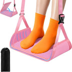 ExploreBliss Airplane Foot Rest - Lightweight Foot Hammock for Plane Travel with Adjustable Strap & Thick Board, Tray Table Under Desk Footrest to Relax Feet, Travel Essentials for Long Flights(Pink)