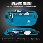 VENTURE 4TH Money Belt for Travel – Slim Hidden Under-Clothes RFID Blocking Anti-Theft Passport Holder & Travel Wallet Pouch for Men & Women to Protect Cash, Cards & Documents (Blue)