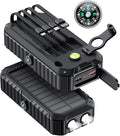 Solar Charger Power Bank 40000mAh Built in 4 Cables and Hand Crank, Portable Charger 22.5W Fast Charger 6 Outputs & 4 Inputs External Battery Pack with Bright Flashlight and Compass