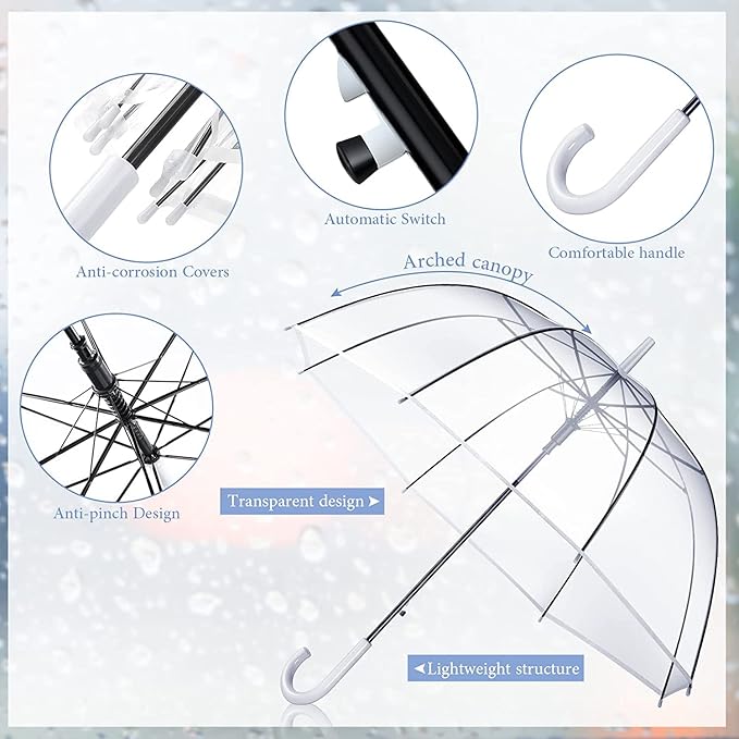 Clear Bubble Umbrella - Automatic Opening Clear Dome Umbrella with the Stylish J-Shaped Handle for Men and Women, Wedding, Outings and Large Group Gatherings, Graduations, Proms, or Daily City Walks