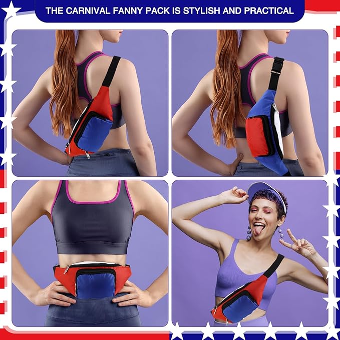 Abbylike 4th of July Fanny Packs Adjustable Waist Bags Party Outfit Accessories for Women Men Travelling Outdoors Cycling(Patriotic Style,2 Pcs)