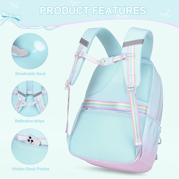 DIGOBAY Backpack for Girls, 3PCS Girls Backpack for School with Lunch Bag Pencil Case, Cute Kids Teens Bookbag for Kindergarten Elementary Preschool Middle School
