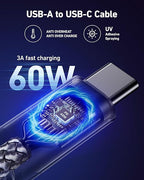 USB C Cable Fast Charging 10FT 2Pack, Long USB A to USB C Cable for Car, Durable Braided USB to USB Type C Cord iPhone USBC Charger for iPhone 17/16/15/Pro Max/Plus, Samsung Galaxy S23 and More(Gray)