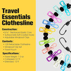 Clothesline Camping Essentials, Elastic Travel Clothes Line Camping Gear for Outdoor Glamping, Cruise and RV Must Haves, 1 Count