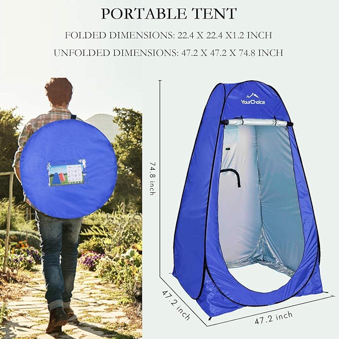 Your Choice Pop Up Privacy Tent, 3.9x3.9x6.2FT Portable Shower Tent for Camping, Waterproof Outdoor Changing Room with Carry Bag for Beach Hiking RV Fishing | Portable, for Camping, Beach, Hiking, with Carry Bag, Quick Setup
