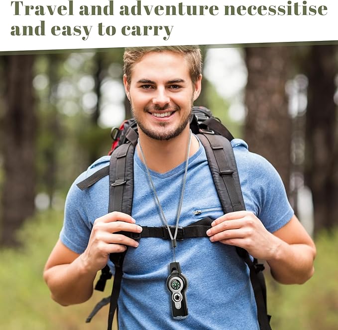 Arrowbash 12 Pack Emergency Survival Whistle 7-in-1 Compass Hiking Survival Safety Whistle with Lanyard Outdoor Multifunctional Tool Ideal for Hiking Camping Rescue Signaling