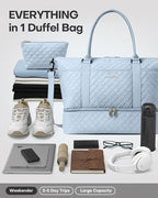 HOTOR Travel Duffel Bag - Weekender Bags for Women, Gym Tote Bags with Shoe Compartment, Carry On Overnight Bag with Toiletry Bag for Travel Essentials and Travel Accessories, Blue, 13.4"×17.3"×7.9"