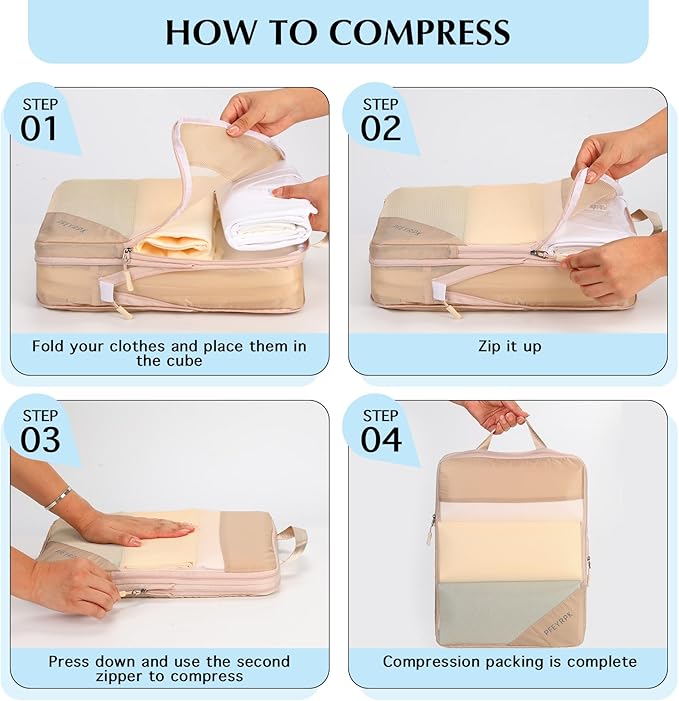 PFEYRPK Lightweight Compression Packing Cubes for Suitcases, Compressible Expandable Travel Packing Organizer with Clear Toiletries and Backpack Bag, Travel Essentials for Carry on Luggage 7 Set