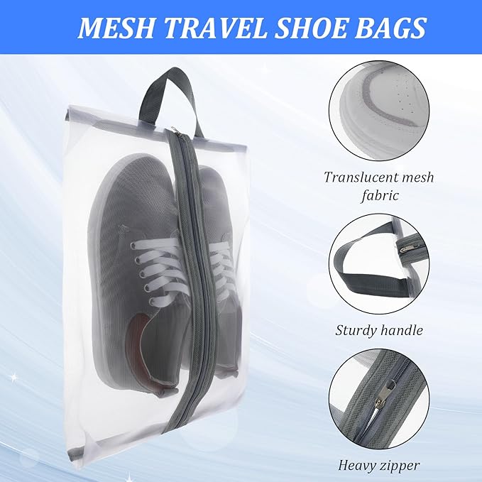 Tyqour 2 Pack Travel Shoe Bags for Storage Shoe Bag for Gym Reusable Shoe Bags Shoe Covers for Travel with Zipper Travel Essentials Women Men for Sport, Grey