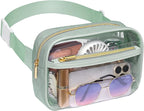 Packism Clear Fanny Pack for Women Stadium Approved - Quilted Clear Belt Bag, Adjustable Strap Fits 35-51 Inches, Transparent Waist Bag for Sports Concerts Festivals, Soft Green