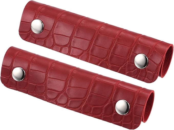 PATIKIL Luggage Handle Wrap, 2 Pack Irregular Pattern PU Handbag Grip Cover Protector Identifier with Clasp for Suitcase Grocery Shopping Bag, Red