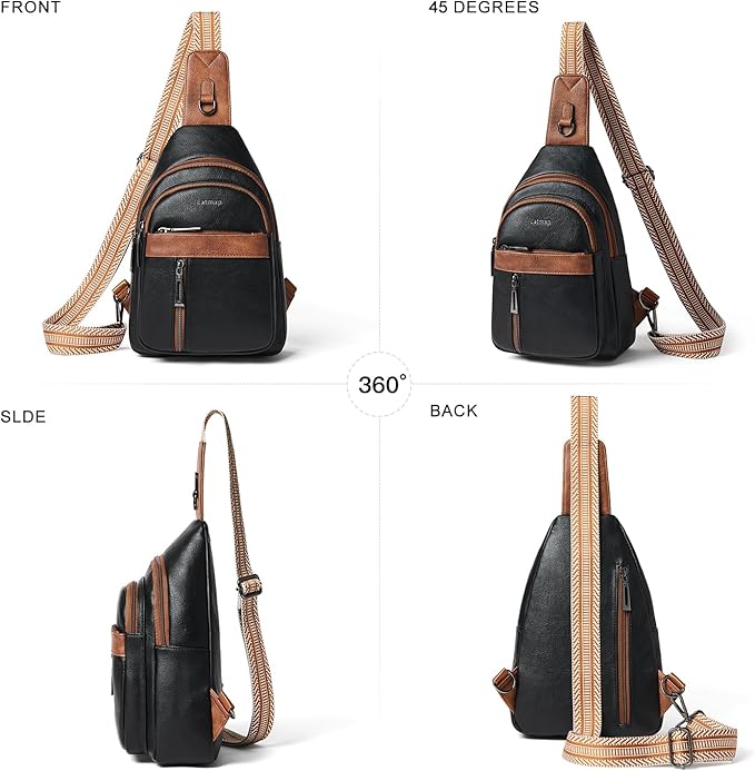 LATMAP 7L Sling Bag For Women Men Backpack Fanny Pack Crossbody Chest Travel Shoulder Belt Bags Purse Handbag PU Leather