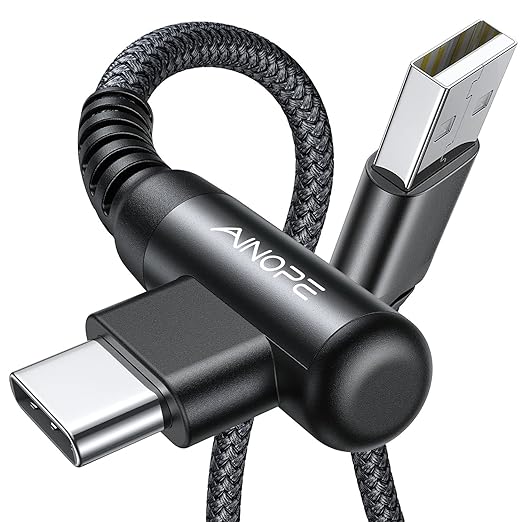 AINOPE Type C Charging Cable Fast Charge 3.1A Right Angle USB C Charger Cable, Resistant Nylon Braided USB C Cord -10ft/3m Black