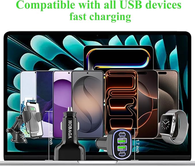 2Pack USB C Car Charger Adapter, AVS PD 3.2 QC 5.0 USB Charger, Multi Port Cigarette Lighter Car Phone Charger Compatible with MacBook iPhone 17 16 15 Pro Max iPad, Galaxy S26 25 24 Ultra.
