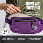VENTURE 4TH Money Belt for Travel – Slim Hidden Under-Clothes RFID Blocking Anti-Theft Passport Holder & Travel Wallet Pouch for Men & Women to Protect Cash, Cards & Documents (Purple)