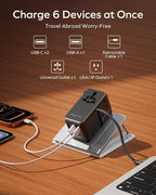 MOMAX 100W Universal Travel Adapter, 6-in-1 International Power Adapter with USB-C Retractable Cable, Dual-AC Plug Adapter PD Fast Charging Worldwide Wall Charger for US/UK/EU and Over 200 Countries