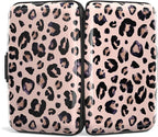 Credit Card Holder, Mini Aluminum Card Wallet RFID Blocking Slim Metal Hard Card Case for Women Men, Pink Leopard